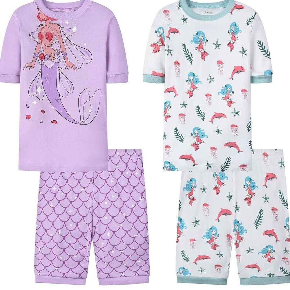 Joyond Girls Pure Cotton Pjs Size 2T, Little Girls Short Sleeve 4-Piece